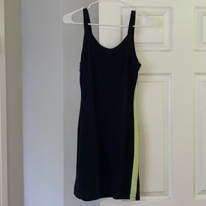 Black bodycon mini dress with neon green stripes